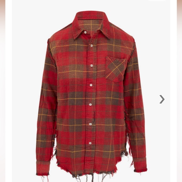 R13 Tops - 🖤R13 Red and Brown Plaid Frayed Button-Up Shirt🖤